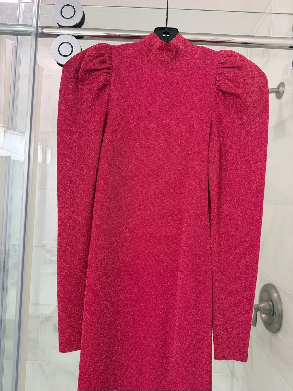 Alice + Olivia Puff Sleeve Long Sleeve Dress in Berry Pink